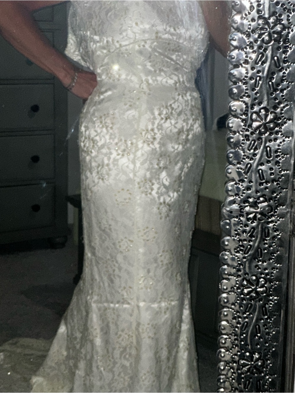 Vintage Ivory Lace Mermaid Wedding Dress with bustle beads sequins size 8